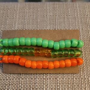 Vibrant Green and Orange Beaded  Bracelet Set